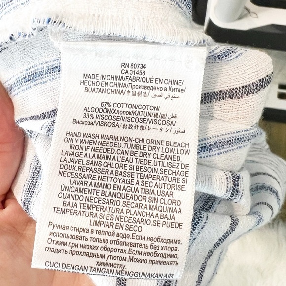 BCBG MAXAZRIA DOVE BLUE WHITE STRIPE RUFFLE EDGE CAFTAN DRESS WOMENS XS/SMALL - Picture 8 of 10